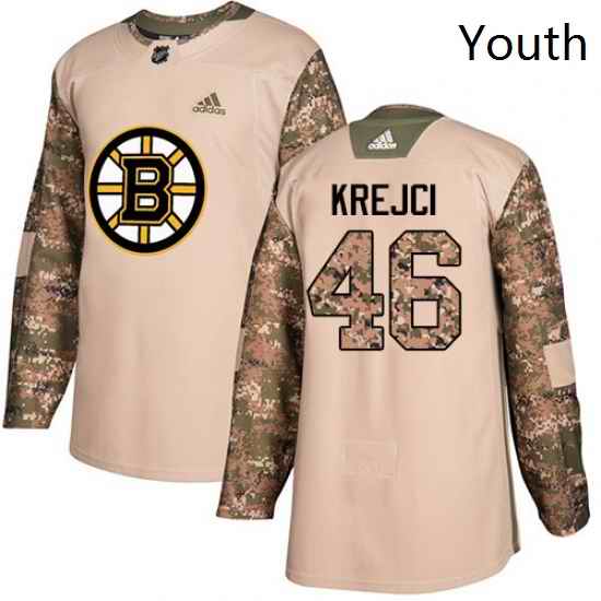 Youth Adidas Boston Bruins 46 David Krejci Authentic Camo Veterans Day Practice NHL Jersey
